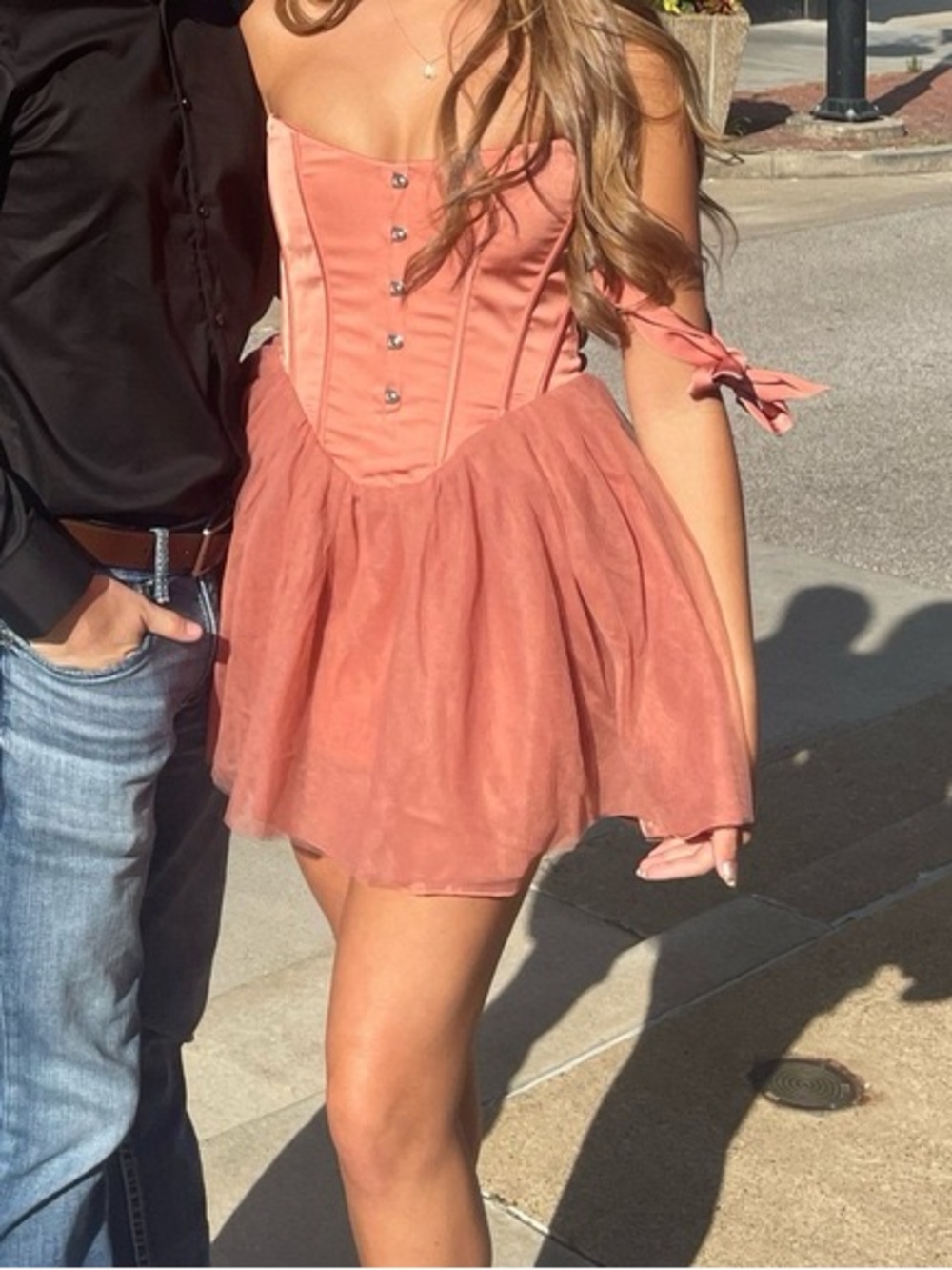 🌺 OH POLLY Reine Corset Tulle Mini Dress in Terracotta. Size US 2. Great Cond!! - Picture 9 of 12
